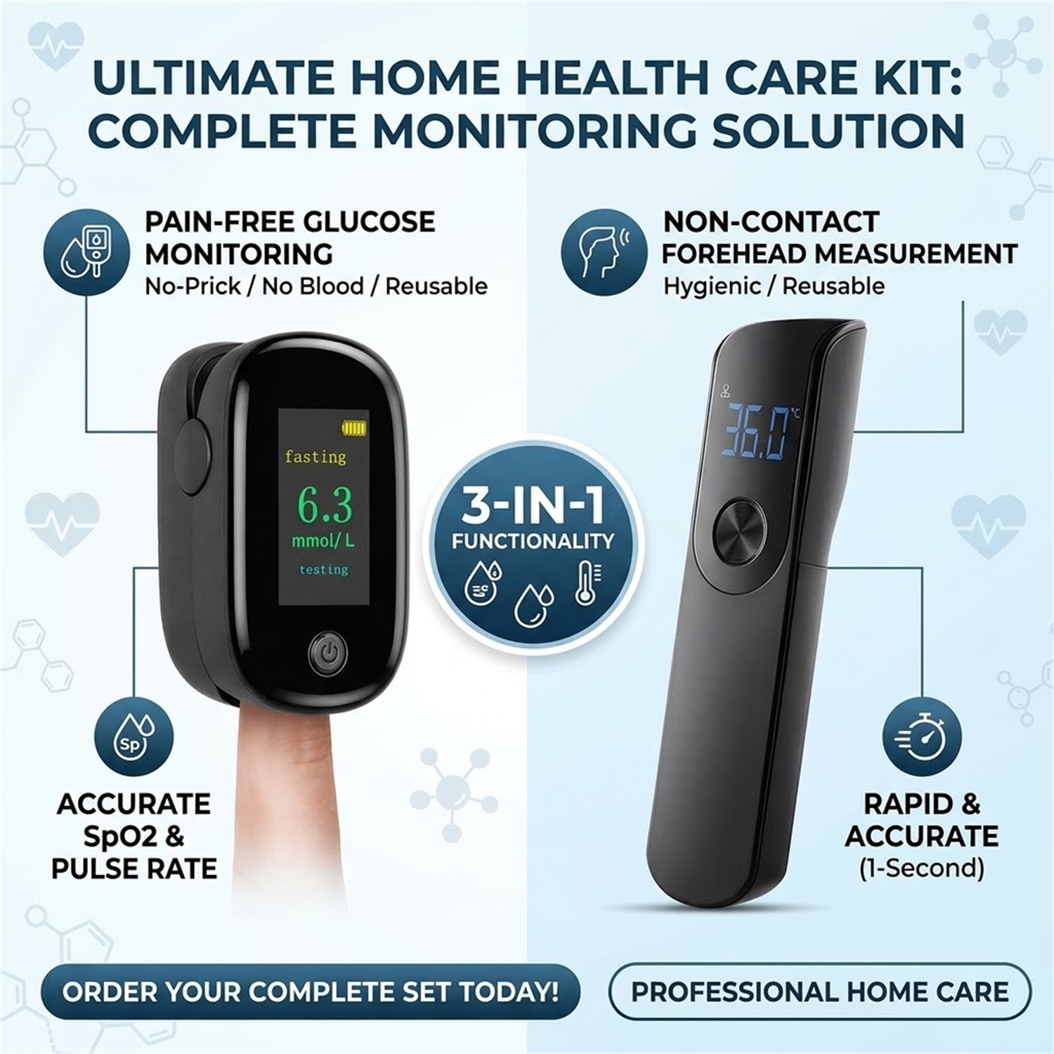 Kit de monitoreo de salud 3 en - Pulse Oximeter reseña y precio
